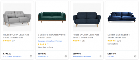 Google shopping sofa preview