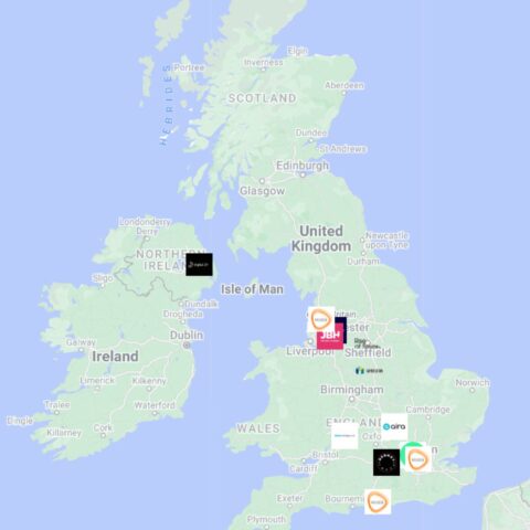 Map showing the top digital marketing agencies in the UK.