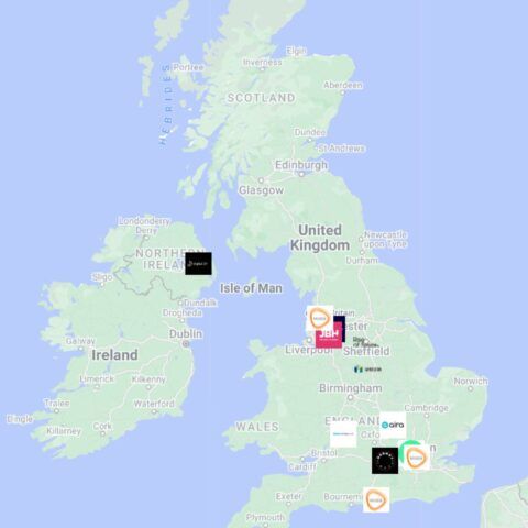 Map showing the top digital marketing agencies in the UK.