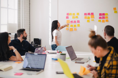 Team members working in a digital marketing agency office